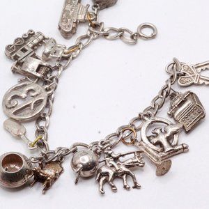 Vintage Silver Multi Charms Music 13 Tanker Keys Chairs Bracelet 35g